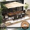 9 Piece Patio Dining Set With Acacia Wood Table and Umbrella Hole Mix Brown